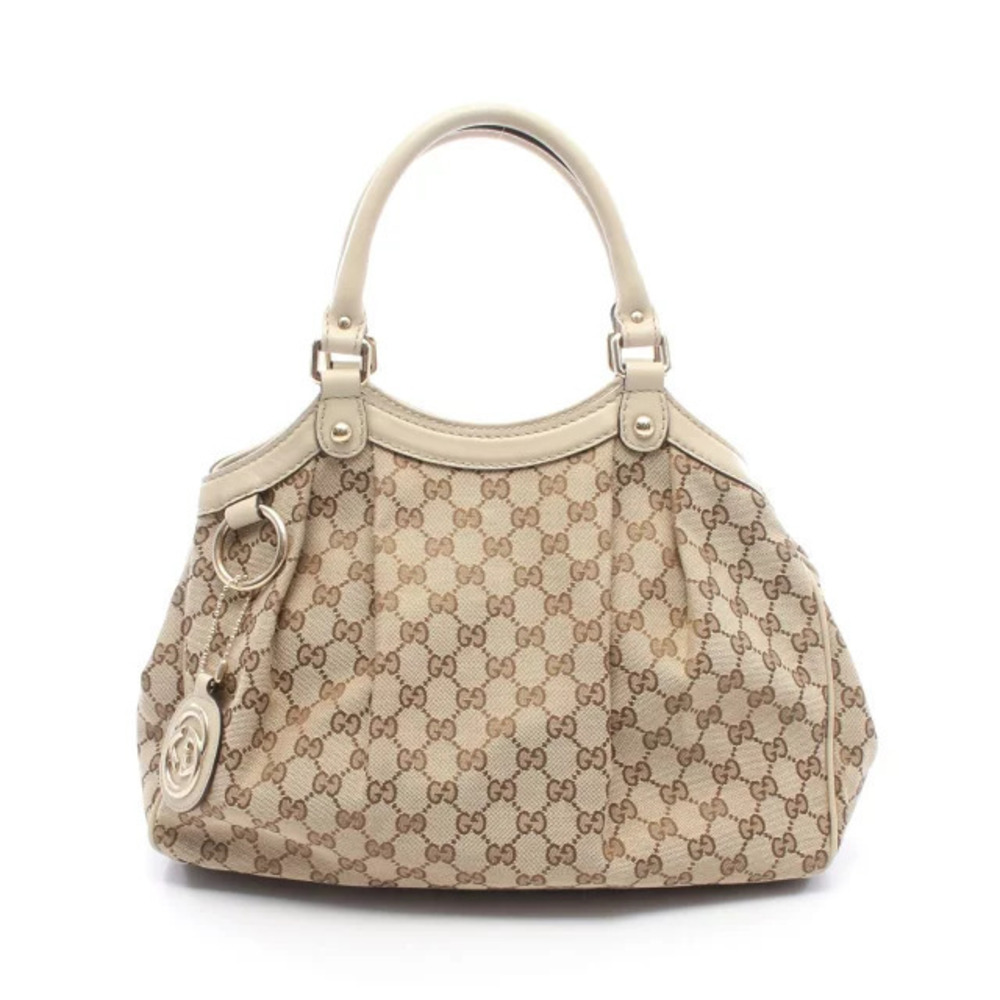 Gucci Sukey Handbag Canvas Leather Beige Cream Brown White